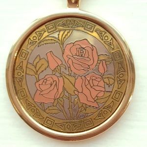 Vintage Damascene Rose Medallion Necklace